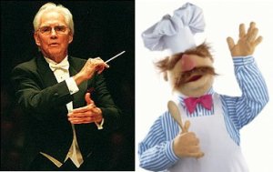 Former Nashville Symphony conductor, the late Kenneth Schermerhorn (left), and his second cousin, Muppet chef The Swedish Chef (right)